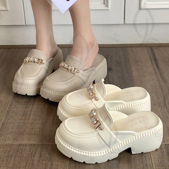 SHO-SUNX88🍄รองเท้าเสริมส้น สูง 7 cm. รองเท้าสไตล์เกาหลี แถมตัวติด ส้นสูงน่ารัก วัสดุยาง สีพื้นน่ารัก น้ำหนักเบาใส่สบาย🍄
