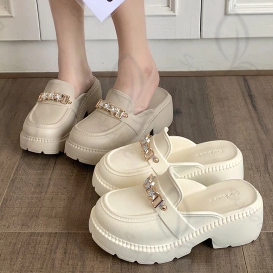 SHO-SUNX88🍄รองเท้าเสริมส้น สูง 7 cm. รองเท้าสไตล์เกาหลี แถมตัวติด ส้นสูงน่ารัก วัสดุยาง สีพื้นน่ารัก น้ำหนักเบาใส่สบาย🍄