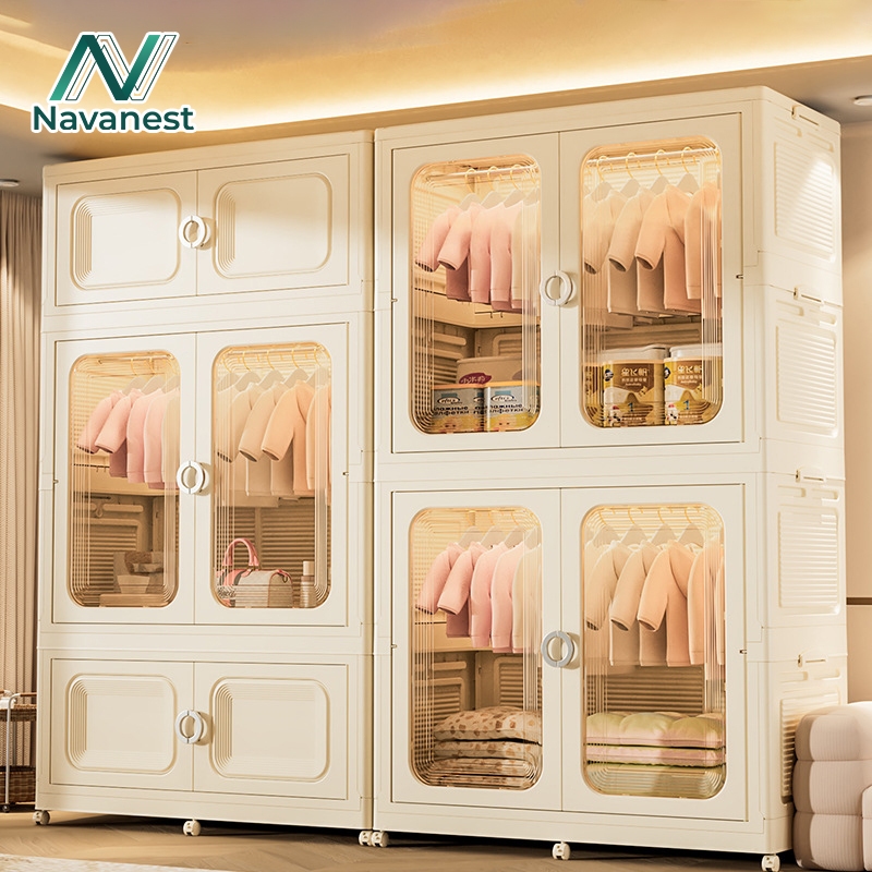 Navanest ตู้เสื้อผ้า【ความกว้าง 80 CM】ตู้เสื้อผ้าพับขนาดใหญ่ ตู้เก็บของอเนกประสงค์ความจุสูง ติดตั้งง่าย สไตล์โมเด