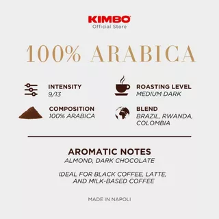 KIMBO Ground Coffee AROMA GOLD 100% ARABICA เมล็ดกาแฟแท้คั่วบด คิมโบ อโรมาโกลด์ 100% อาราบิก้า 250g