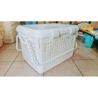 ตะกร้าใส่แมวมีฝาปิดขนาดใหญ่ที่สุดสีพาสเทลsize XXL,ตะกร้าใบใหญ่ 43x55x35ซม.(วัดภายนอกรวมฝาและด้ามจับ)