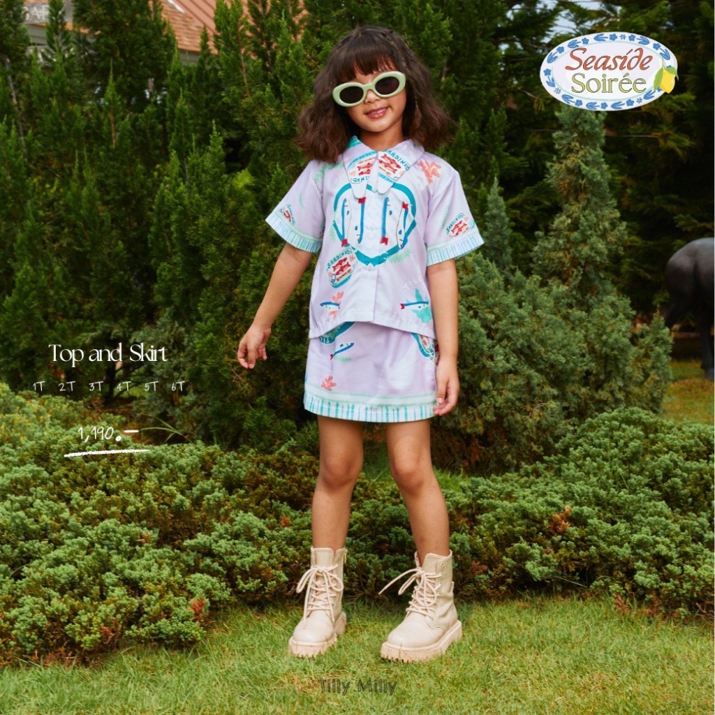 Tilly Milly  เซ็ตเด็กผู้หญิง เสื้อคอปก กระโปรงสั้น ( สีม่วง ) - Seaside Soirée