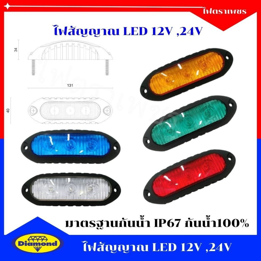 ไฟสัญญาณ LED ไฟสัญญาณสีแดง ไฟสัญญาณสีเหลือง ไฟติดรถยนต์ รถบรรทุก 12V , 24V ปลายสายเปลือย