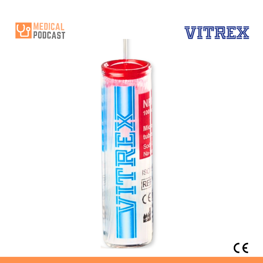 หลอดเก็บเลือด Micro hematocrit Red tubes/Capillary tube ยี่ห้อ VITREX Red Code (1 ขวด/100หลอด)