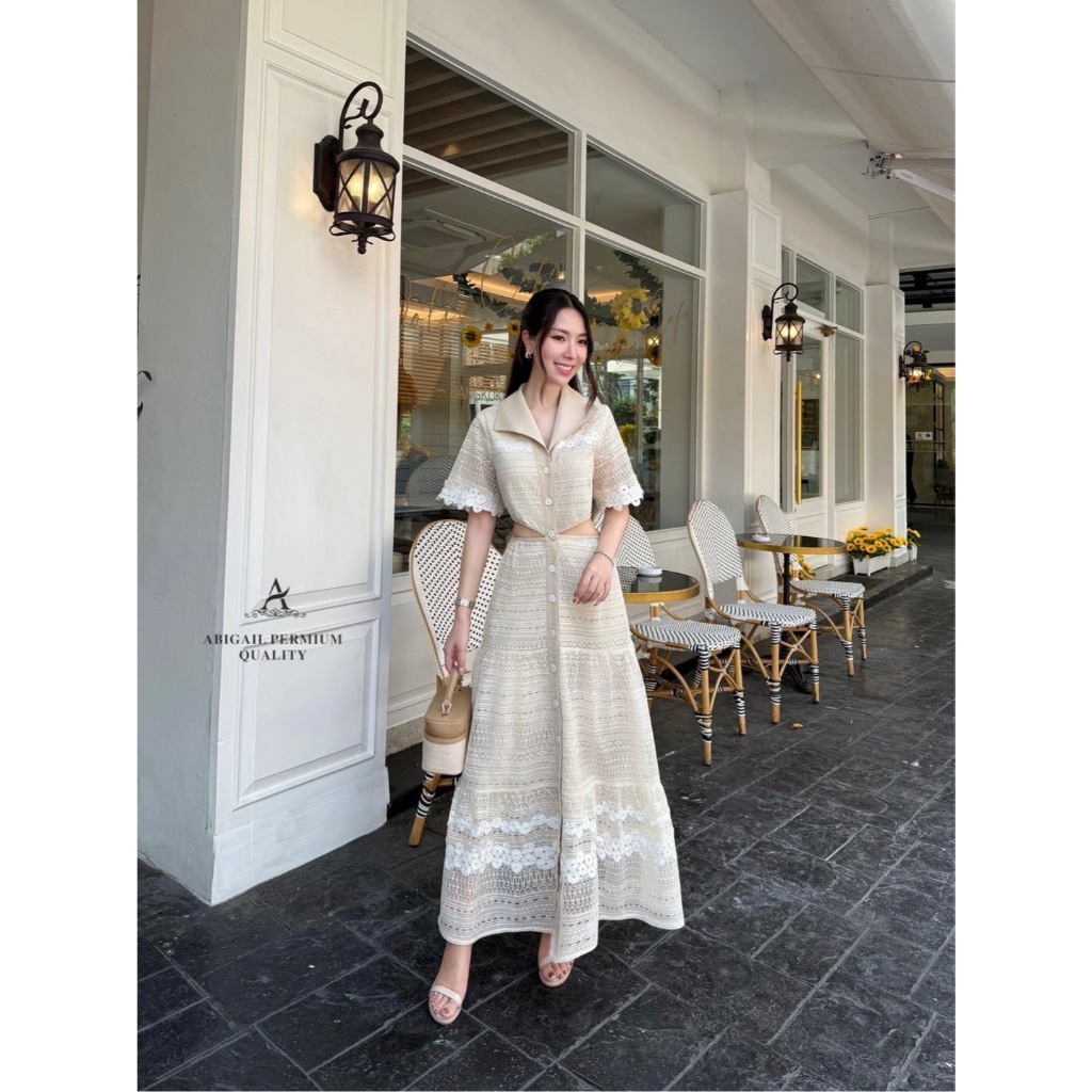 ABIGAIL BRAND ABG215 ชุดเดรสยาวคอปก งานลูกไม้