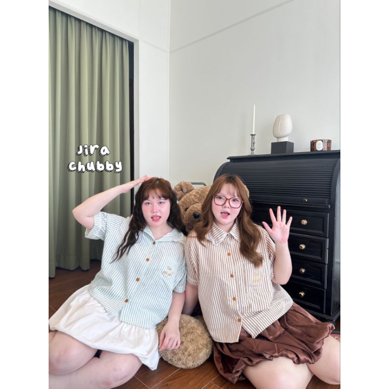 (Jira)เสื้อเชิ้ต คอปกแต่งลูกไม้ ผ้าลายริ้ว งานปักกระเป๋า อกฟรีไซส์ค่ะ : 38-50 นิ้ว ยาว 22 นิ้ว