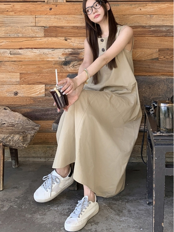 Lalita เดรสเกาหลี เดรสยาว กระดุมใช้งานได้จริง ผ้ายืด เดรสยาว ใส่สบาย รูปที่ 8