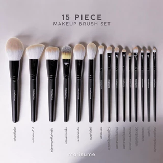 Marisume แปรงแต่งหน้า 15 ชิ้น พร้อมกล่องเก็บ + แปรงคอนทัวร์จมูกขนม้าแท้ | Premium Brush Set