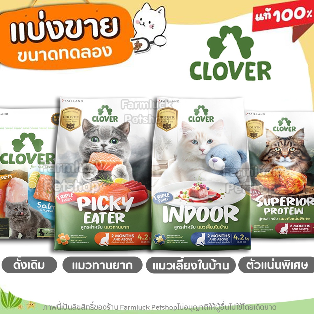 ✅แบ่งขาย✅ Clover อาหารแมว โฮลิสติกและเกรนฟรี ขนสวยเงางามฟูฟ่อง อุดมไปด้วยโอเมก้า 3และ6 และ zinc
