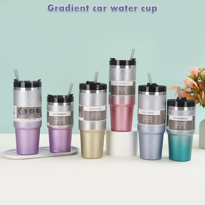 แก้วเก็บความเย็น สีทูโทนกากเพชร สวยหรูหรา สแตนเลสแท้ 900 ML. แก้วเก็บความเย็น ความร้อนได้ T01259