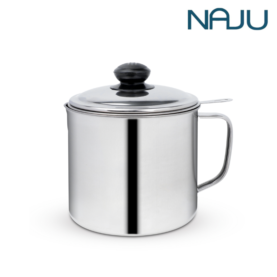 Naju หม้อกรองน้ำมัน ที่กรองน้ำมัน สแตนเลส ทนความร้อน กรองน้ำมัน เศษอาหาร มีฝาปิดตะแกรง 1ลิตร 1.3ลิตร 1.8ลิตร