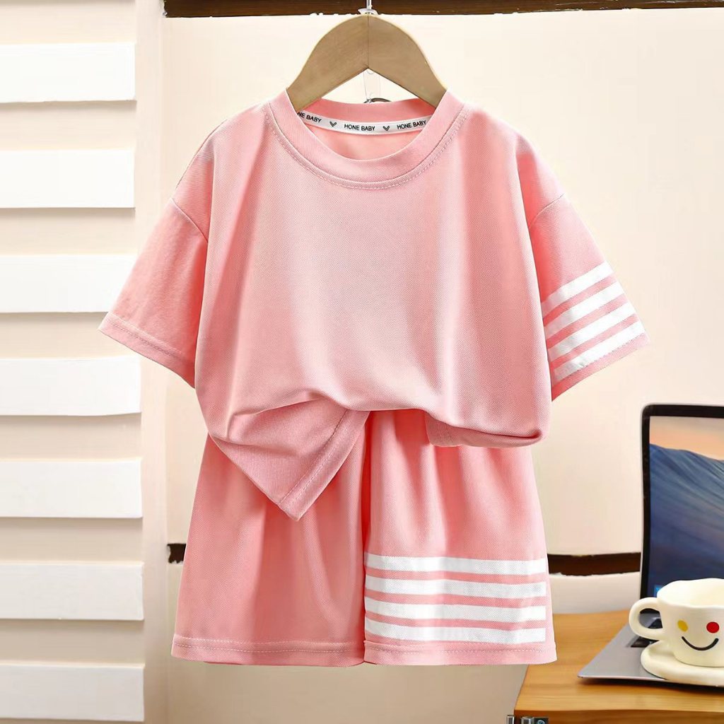 ชุดกีฬาเด็ก ชุดเซ็ตแขนสั้น แต่งแถบแขนขา สีพื้น สำหรับเด็กผู้ชายและเด็กหญิง - รูปที่ 6