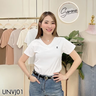 Serene's Choice เสื้อคอวีแขนสั้น ผ้าคอตตอนพรีเมี่ยมญี่ปุ่น ปักโลโก้ซีรีน Short Sleeve V-Neck Shirt