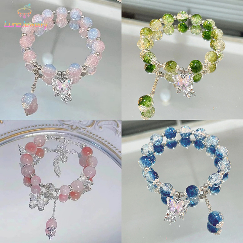 COD💖สร้อยข้อมือลูกปัดผีเสื้อ เครื่องประดับสำหรับผู้หญิง สร้อยข้อมือลูกปัดสีสันสดใส แฟชั่น หรูหรา เหมาะกับของขวัญ-Lune