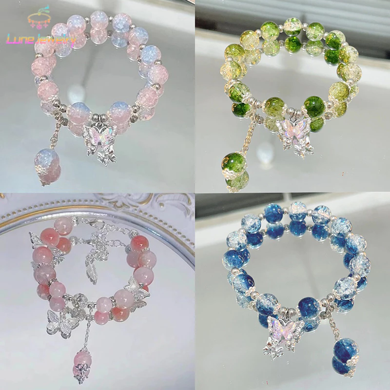COD💖สร้อยข้อมือลูกปัดผีเสื้อ เครื่องประดับสำหรับผู้หญิง สร้อยข้อมือลูกปัดสีสันสดใส แฟชั่น หรูหรา เหมาะกับของขวัญ-Lune