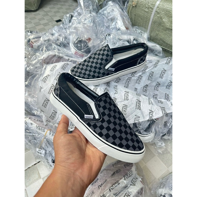 รองเท้าผ้าใบ แว่นสลิปออน แว่นตาราง รองเท้าผ้าใบแว่น รองเท้าผ้าใบ พร้อมกล่อง 📦