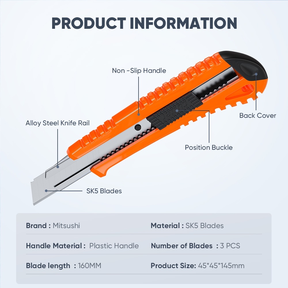 Mitsushi ชุดมีดคัตเตอร์ 1/2pcs ล็อคอัตโนมัติ มีดคัตเตอร์  คมกริบ มีดคัตเตอร์อ Cutter - รูปที่ 7