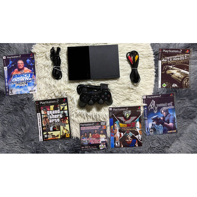 PS2 slim มือสอง รุ่น 90006 พร้อมจอย+แผ่นเกม+สายครบ[พร้อมเล่น]