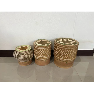 กระติบข้าวทรงธรรมดาขนาด 5.5นิ้วแถมฟรีผ้าขาวบาง/ทรงตรง/ลายหัวใจ/สีธรรมชาติ/