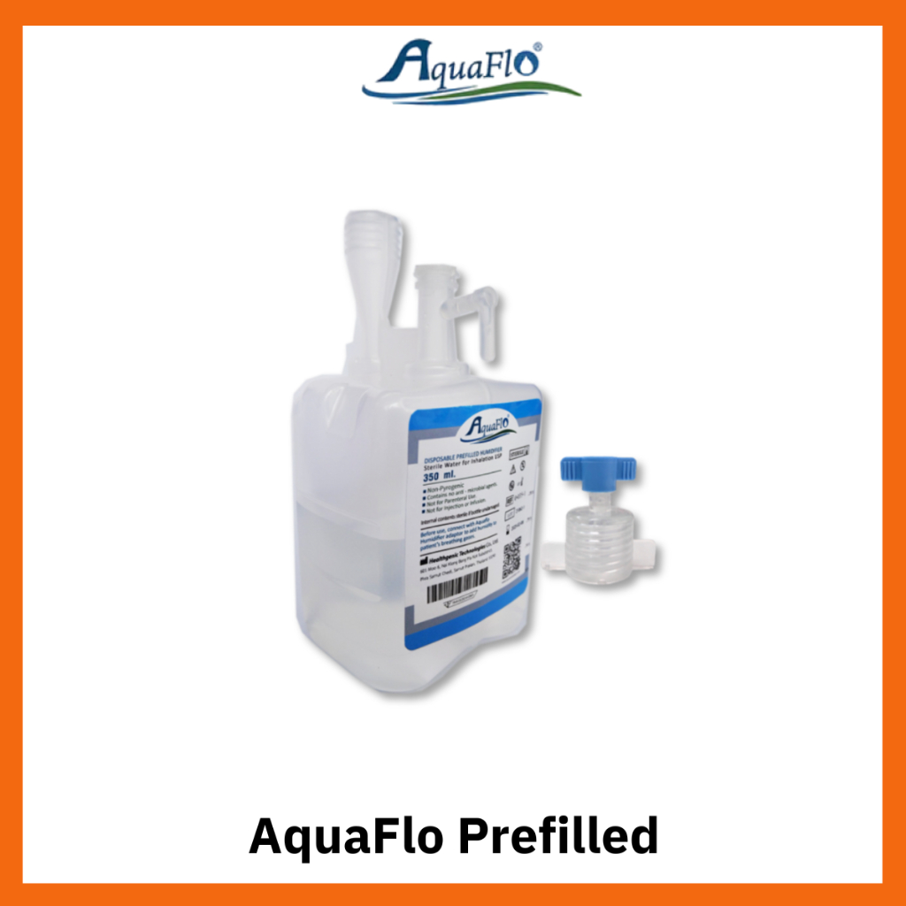AquaFlo Prefilled Humidifier 350 ml. Sterile Water for Inhalation ขวดน้ำกลั่นสเตอร์ไรด์ ขนาด 350 มล.