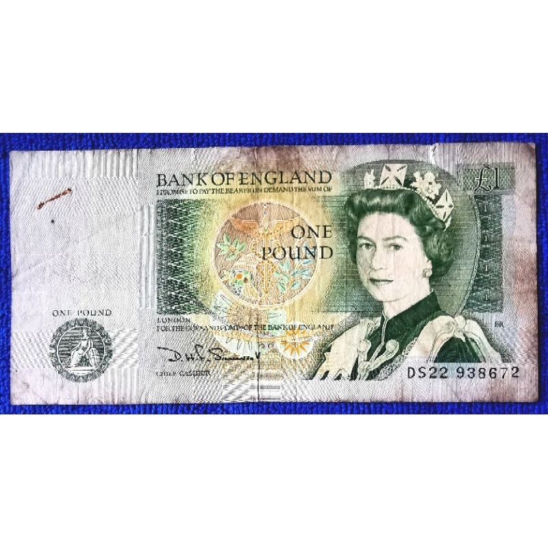 แบงก์​เก่าอังกฤษ​ UK, 1​ Pound, (รุ่น​ Isaac Newton), ใช้แล้ว, ​B1215
