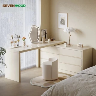 SEVENWOOD โต๊ะแป้ง โต๊ะเครื่องแป้ง โต๊ะสีขาว โต๊ะแต่งหน้า โต๊ะ 120+ตู้ 120ซม โต๊ะเครื่องแป้ง มินอมอล