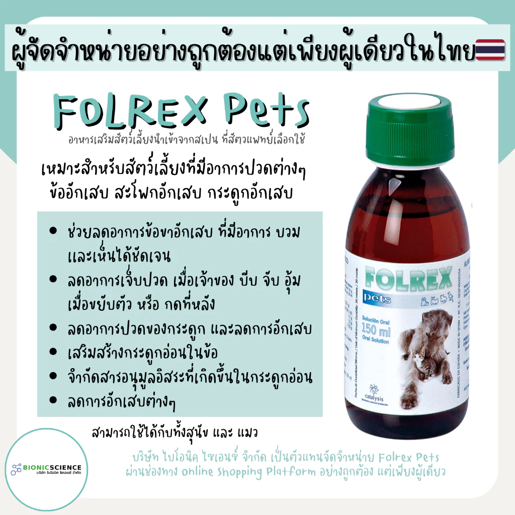 โค้ดลดทักแชท* ช่วยลดอาการข้อ-กระดูกอักเสบ ลดการปวด Folrex Pets โฟลเรกซ์ เพ็ทส์ อาหารเสริม วิตามิน แมว หมา *ของแท้*ส่งไว
