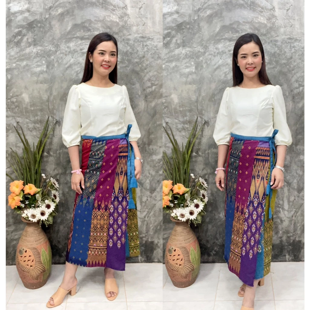 กระโปรงผ้าฝ้ายพิมพ์ลาย ผูกเชือกพันรอบตัว รหัส CF thumbnail 3