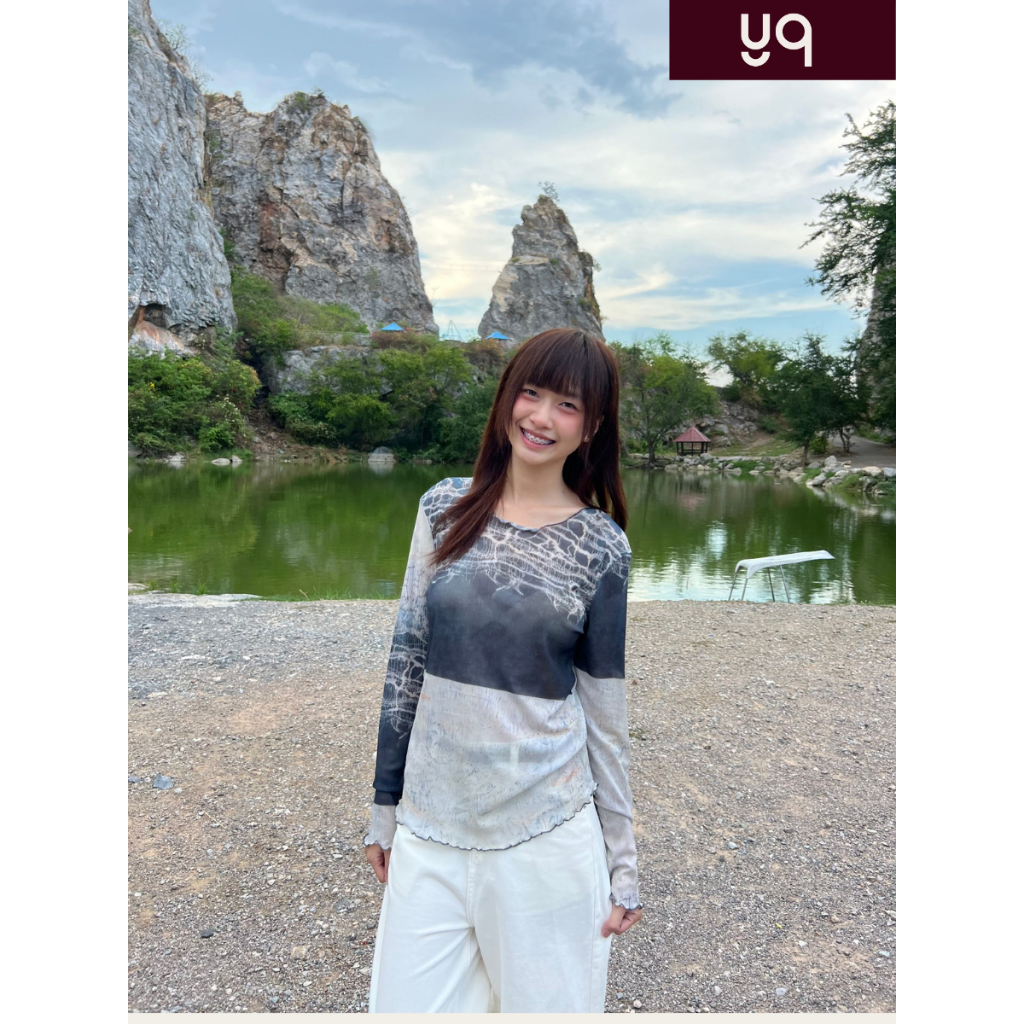 MG379 YQ KOREAN SHOP เสื้อแขนยาวผ้าเบา ลาย Marble ป้าย YQ