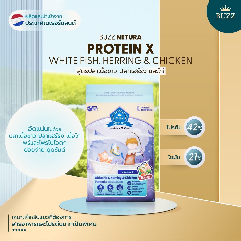 อาหารแมว Buzz Holistic Grain-free ขนาด 1 KG แบรนด์ไทยผลิตในเบลเยี่ยมและเนเธอร์แลนด์ ทานง่าย - รูปที่ 5