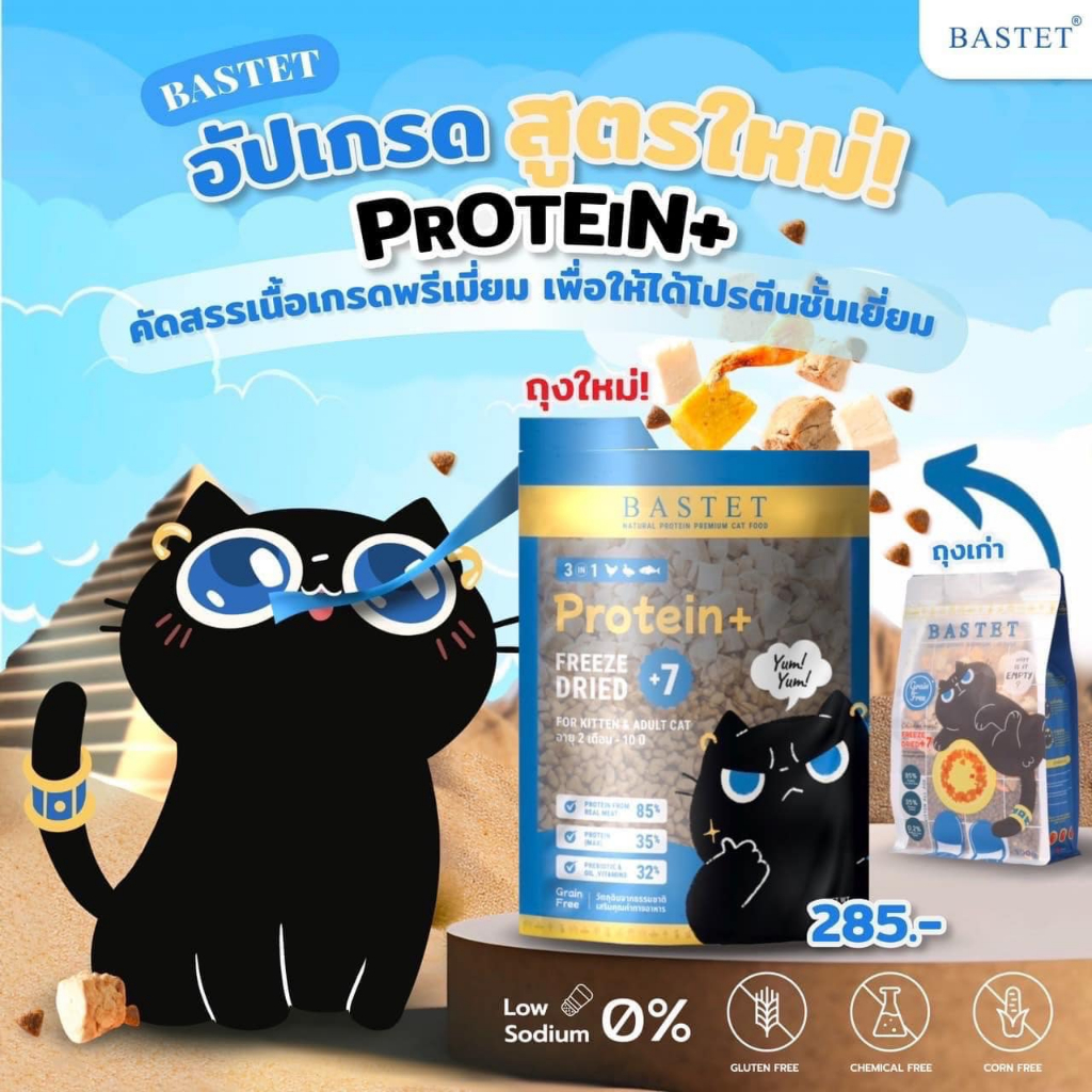 (500g) Bastet อาหารแมว Holistic Grain Free ผสมฟรีดราย 7 ชนิด ขนสวย ตัวแน่น ปรับสมดุลลำไส้