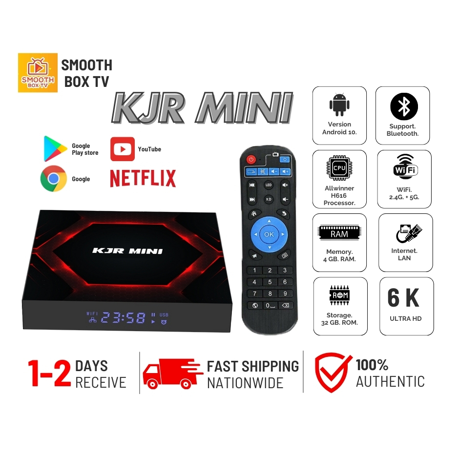 6K  กล่องแอนดรอยด์ รุ่น kjr mini แรม 2GB รอม 16GB All winner H616  wifi 2.4G/5G. Bluetooth 4K