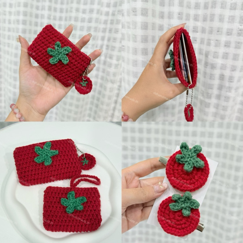 กระเป๋าใส่บัตร กระเป๋าถักไหมพรม กระเป๋ามะเขือเทศ  กระเป๋าใส่หูฟัง airpods  pouch tomato – โปรปัง