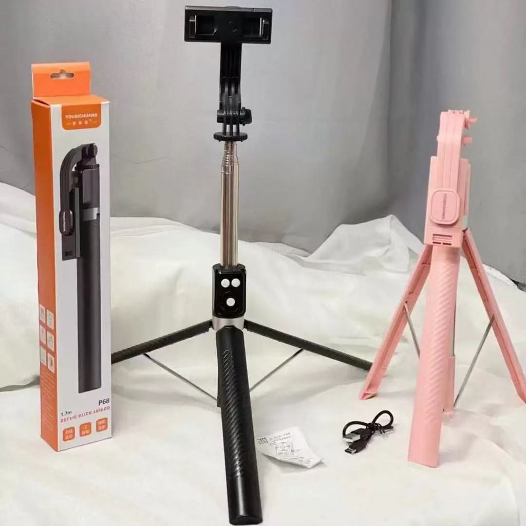 ไม้เซลฟี่ P68/P68S หมุน 360° มีไฟ รีโมทบลูทูธ 3IN1 พกพาง่าย ถ่ายรูปสวย ไร้สาย