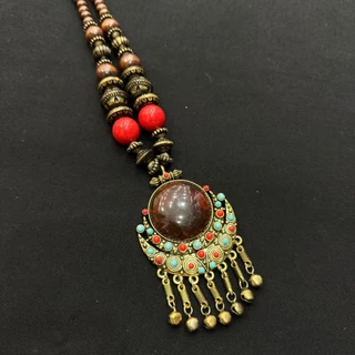 Accessories สร้อยคอชาติพันธุ์ จี้หินยิปซีทรงหยดน้ำ ประดับพู่ สไตล์วินเทจ หลากหลายสี โบฮีเมียน ทิเบต