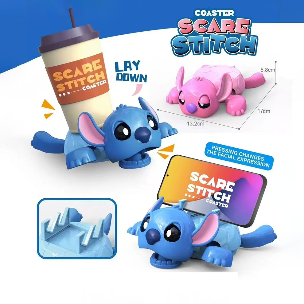 ที่รองแก้ว ที่วางฐานถ้วยพิมพ์ Stitch ตลก ABS ความเครียดบรรเทาสีฟ้าสีชมพูการ์ตูน Coaster ของเล่นแก้วฐานตกแต่ง
