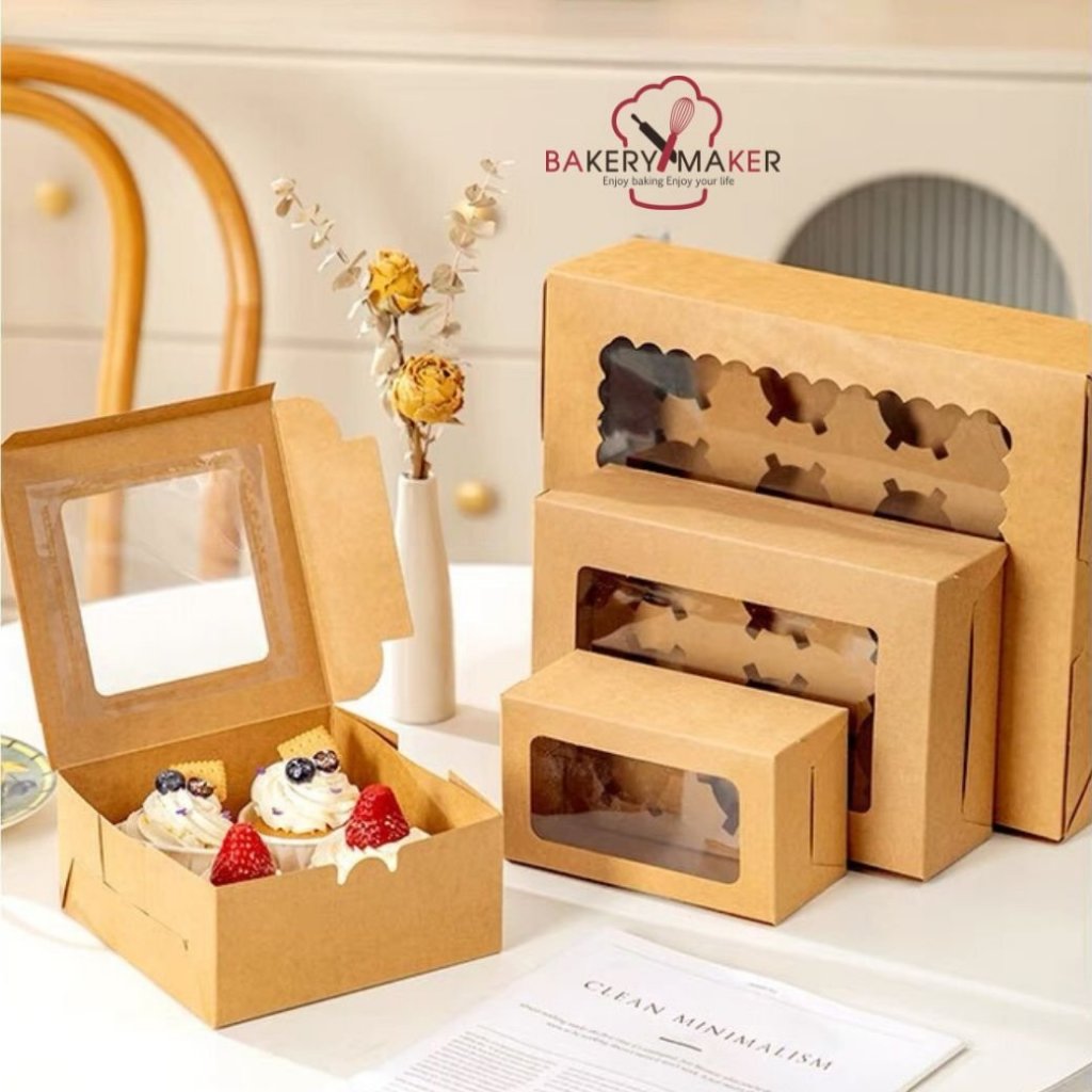กล่องคัพเค้กเจาะหน้าต่าง 2,4,6,12 หลุมสีคราฟท์ (5ใบ) Cupcake