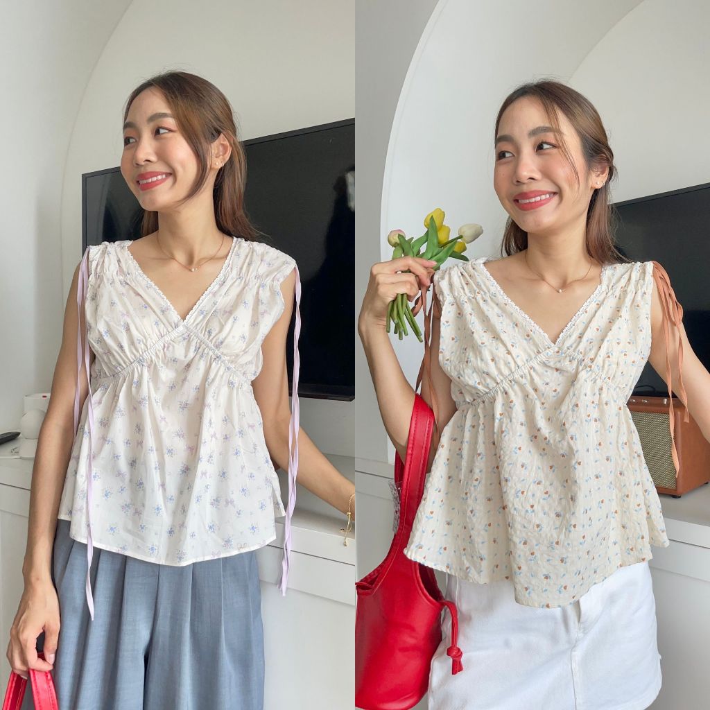 CHAWY floral cotton vest C4732 🧤💗 เสื้อสายเดี่ยว สายเดี่ยวคอตตอน
