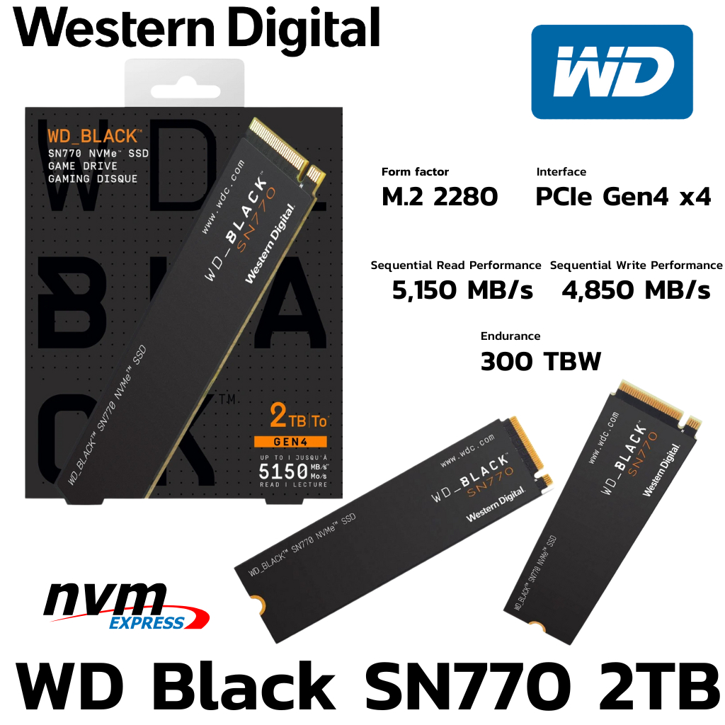 2 TB SSD (เอสเอสดี) WD BLACK SN770 - PCIe 4x4/NVMe M.2 2280 (WDS200T3X0E)