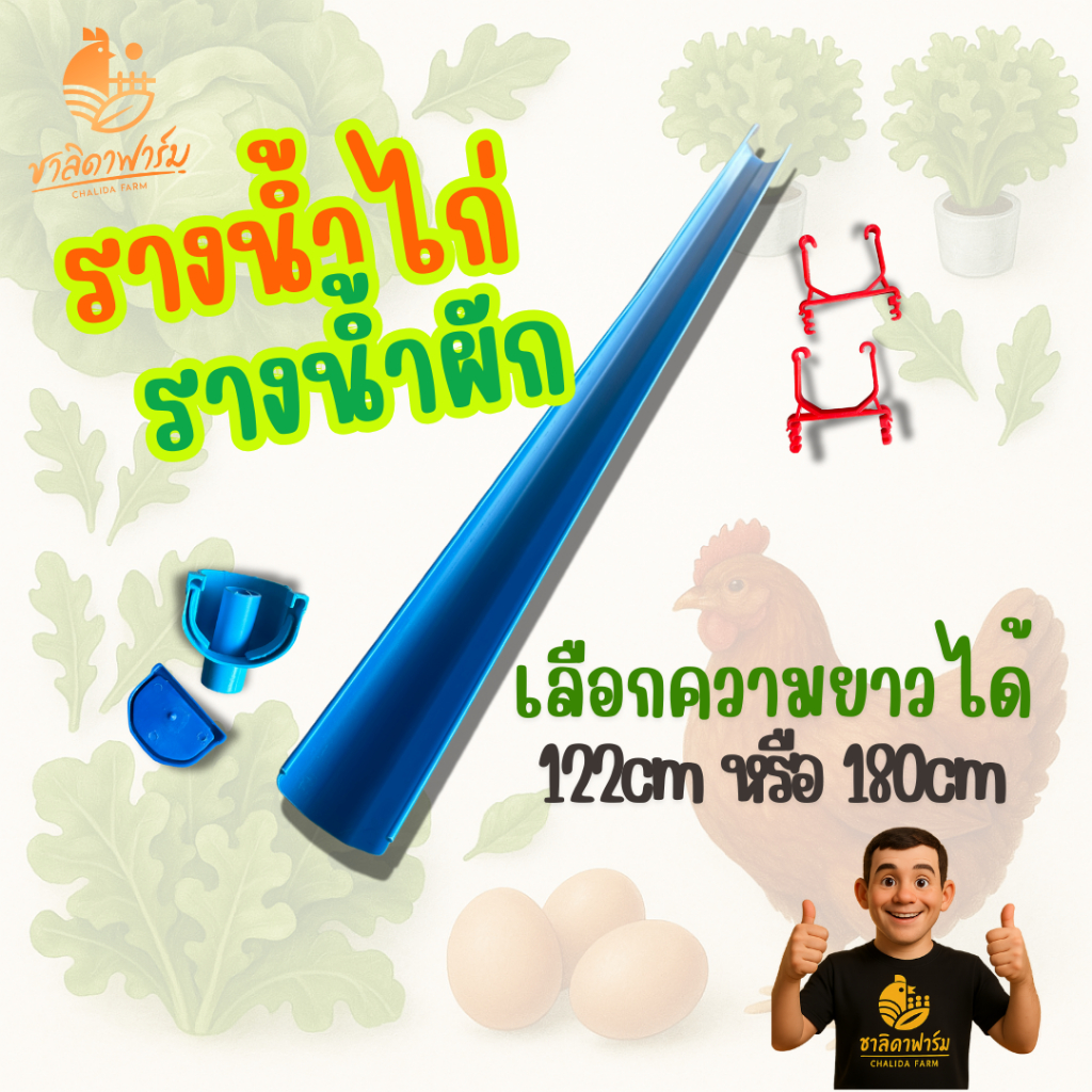 รางน้ำไก่ รางน้ำผัก รางน้ำกรงไก่ไข่ รางน้ำกรงตับไก่ไข่ รางน้ำผักไฮโดรโพนิก เลือกความยาวได้ ออกใบกำกับภาษีได้