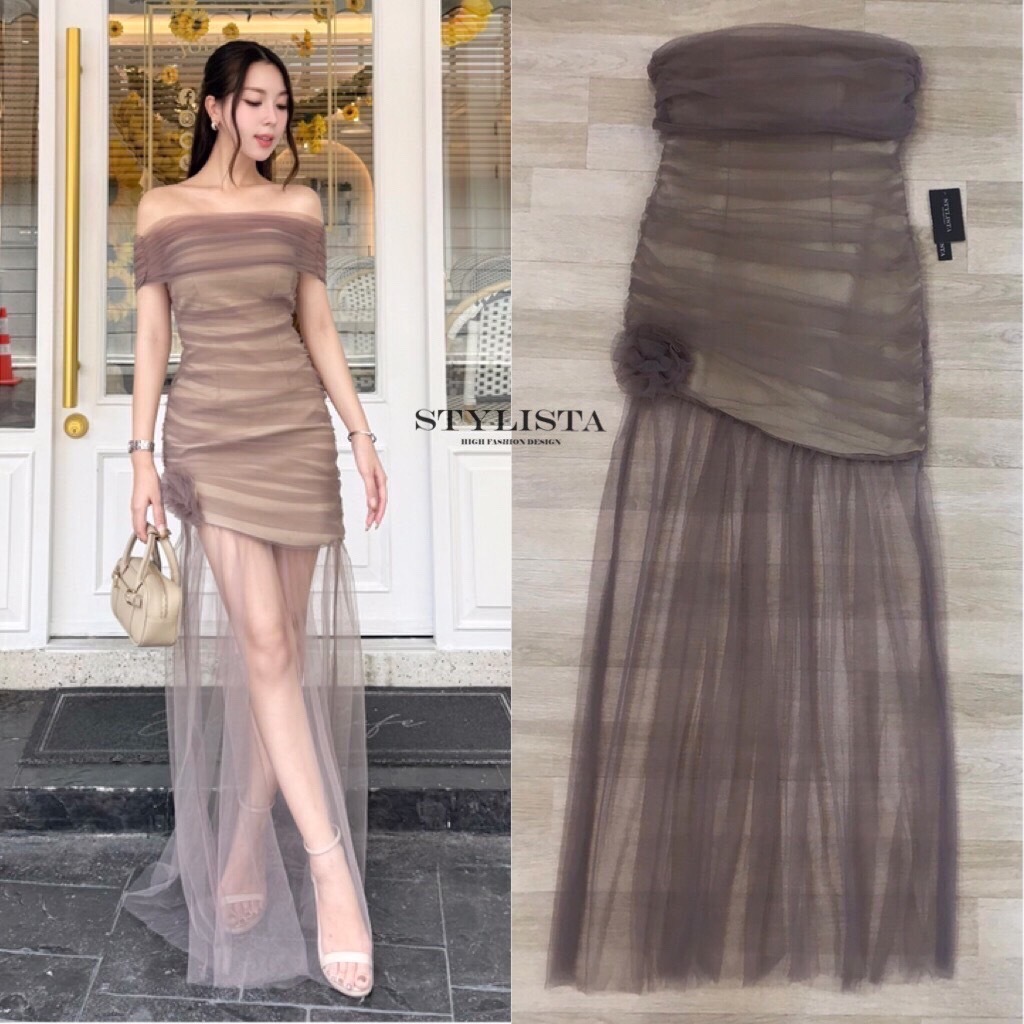STYLISTA เดรสทรงพอดีตัว -dark brown(*สอบถามสต๊อกก่อนกดสั่งน๊า)