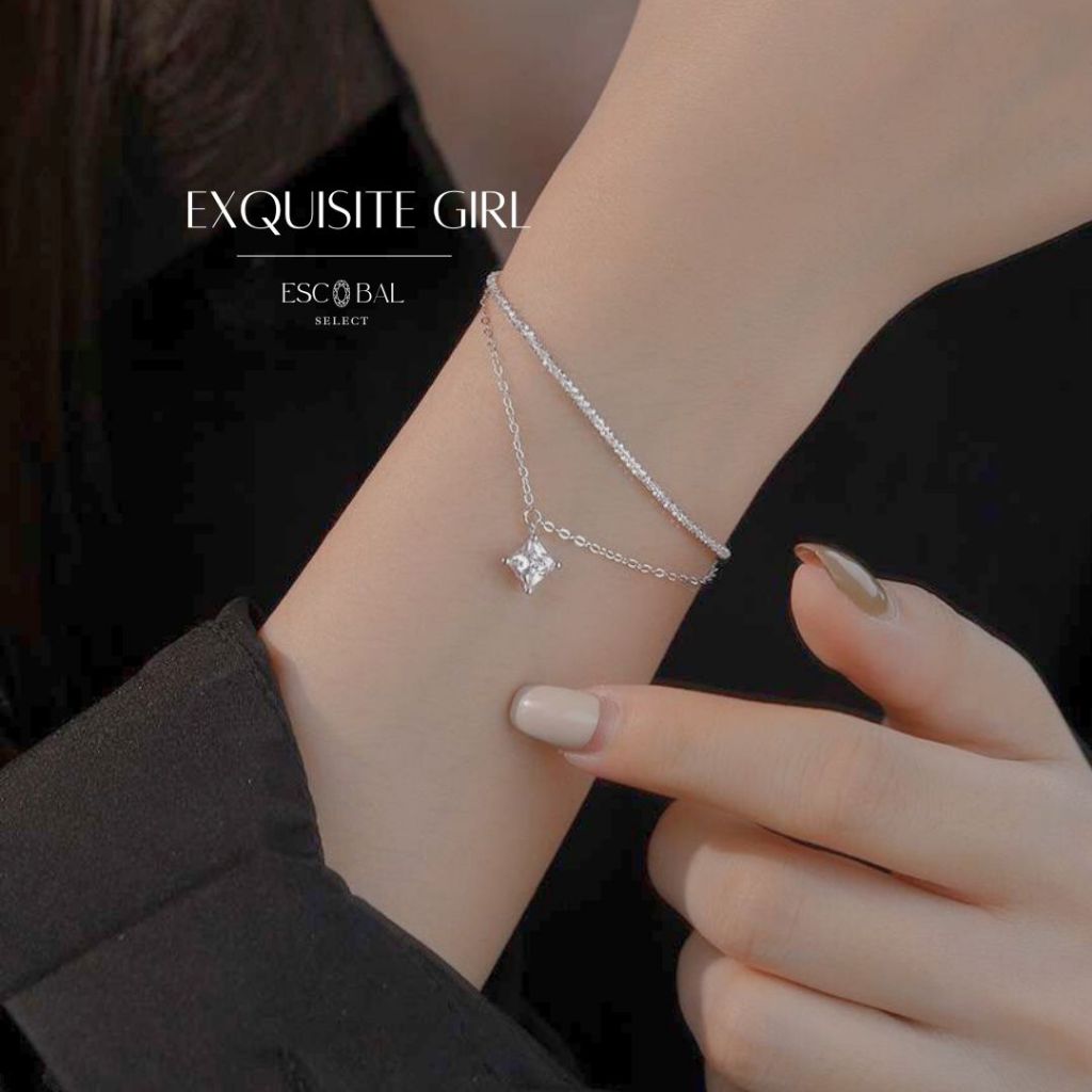 ESCOBAL กําไลเงินแท้ Exquisite Girl สร้อยข้อมือเพชร สร้อยข้อมือเงินแท้ กำไลแฟชั่น Valentine ของขวัญ
