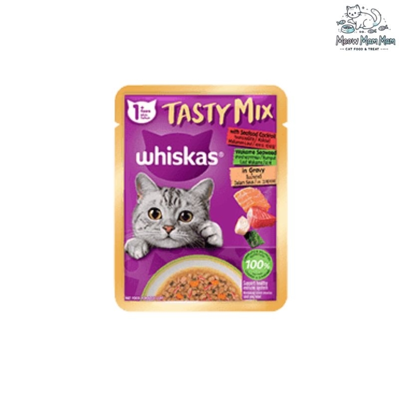 [แพค28ซอง] WHISKAS Tasty Mix อาหารแมวเปียก ลูกแมว แมวโต ขนาด 70 ก.