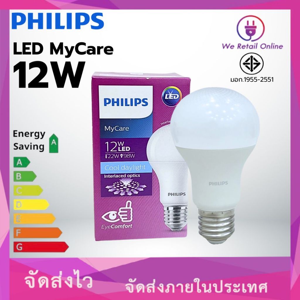 หลอดไฟ Mycare LED Bulb 12W เเสงCool Daylight Phillips 2-SU-PLE138
