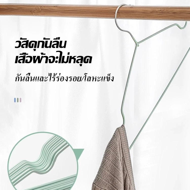 Aimilo  ไม้แขวนเสื้อ ไม้แขวน เคลือบซิลิโคน กันผ้าลื่น ขนาด 40cm*20cm สีพาสเทล ไม้แขวนเสื้อ thumbnail 4