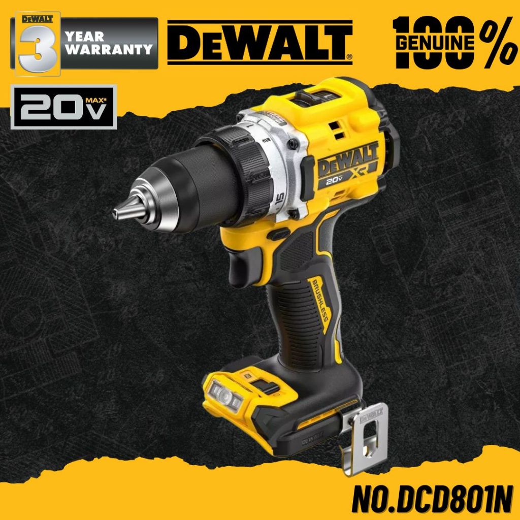 DEWALT สว่านไขควงไร้สาย XR 20V Max No.DCD801N-B1 (เครื่องเปล่า)