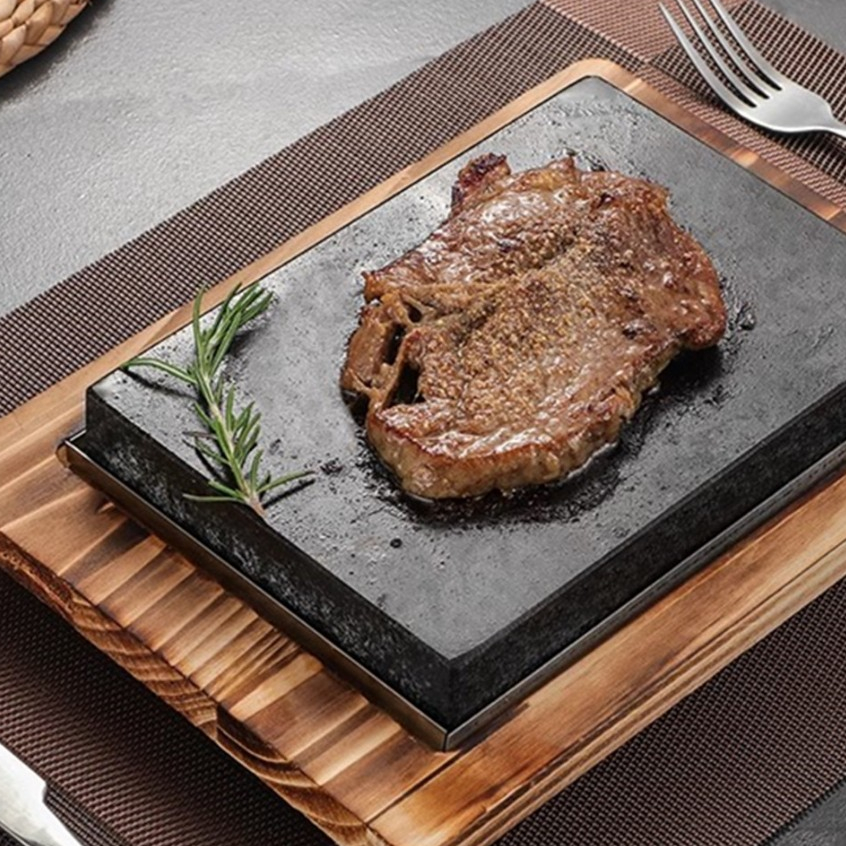 ชุดจานหินชนวนย่างเนื้อ ชุดจานสเต็กย่างหิน จานบาร์บีคิวเกาหลีญี่ปุ่น ทนความร้อนสูง  หินแกรนิตกระดานไม้ไผ่ จานหินชนวน