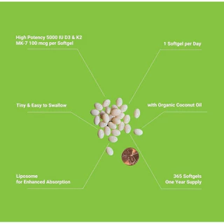 Upnourish Liposomal Vitamin D3 K2 MK7 365 Softgels