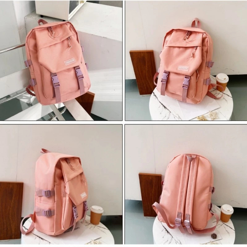 LOTPAN กระเป๋าเป้ สำหรับนักเรียน สไตล์เกาหลี มี5สี แฟชั่นกระเป๋าเป้สะพายหลังความจุขนาดใหญ่ใหม่ สีทึบอินเทรนด์ลําลองอเนกป