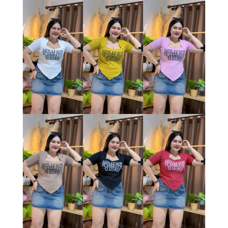 เสื้อสาวอวบ อก36-44 เอววี เว้าคอ พรางหุ่นสาวอวบได้ดี เนื้อผ้าร่องไหมพรมเล็ก ใส่สบาย